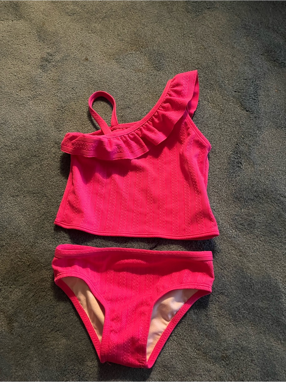 wonder nation Girls One-Shoulder Ruffle Tankini - Hot Pink